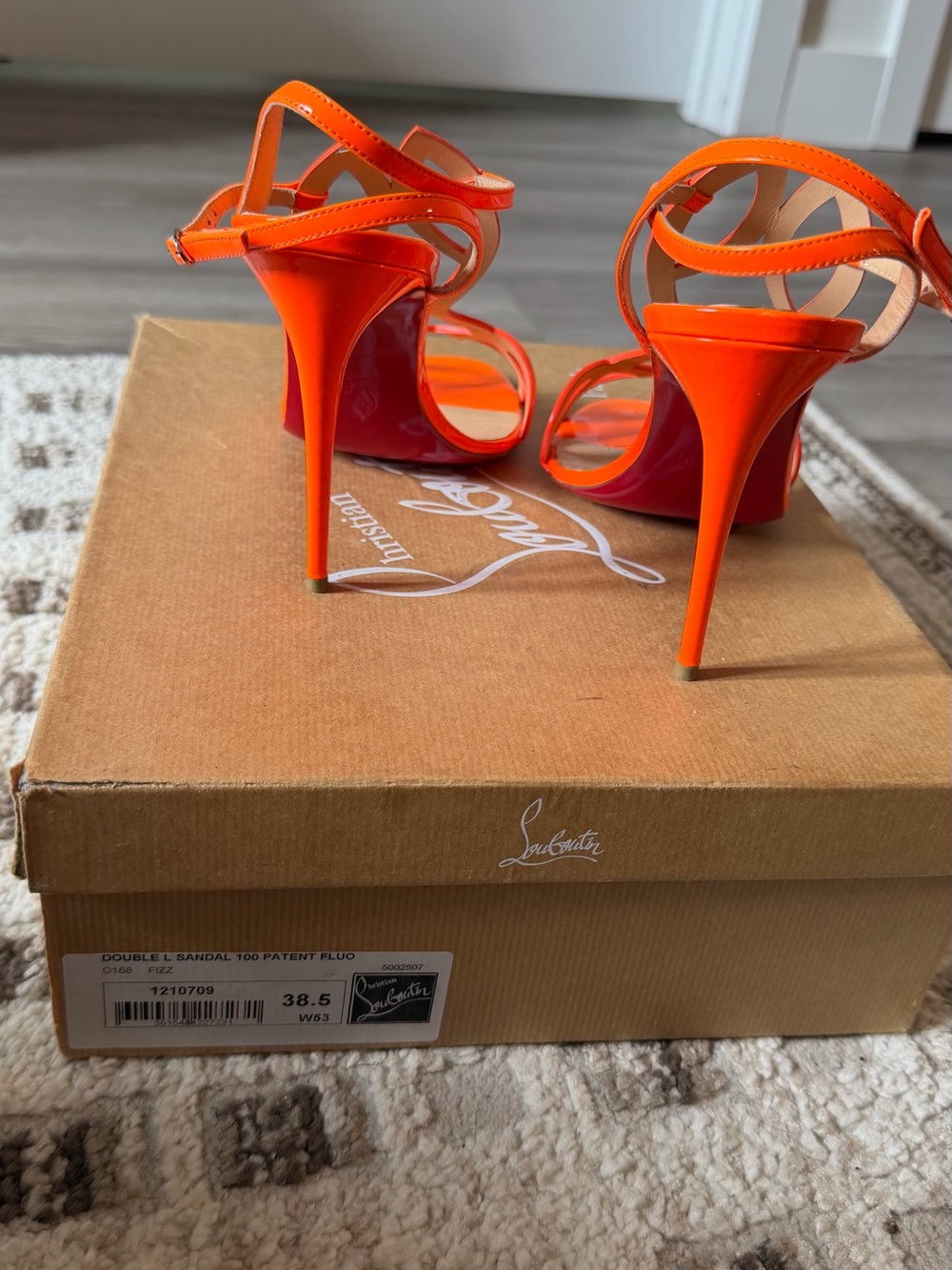 Christian Louboutin Neon Orange Patent Double-Strap Stilettos